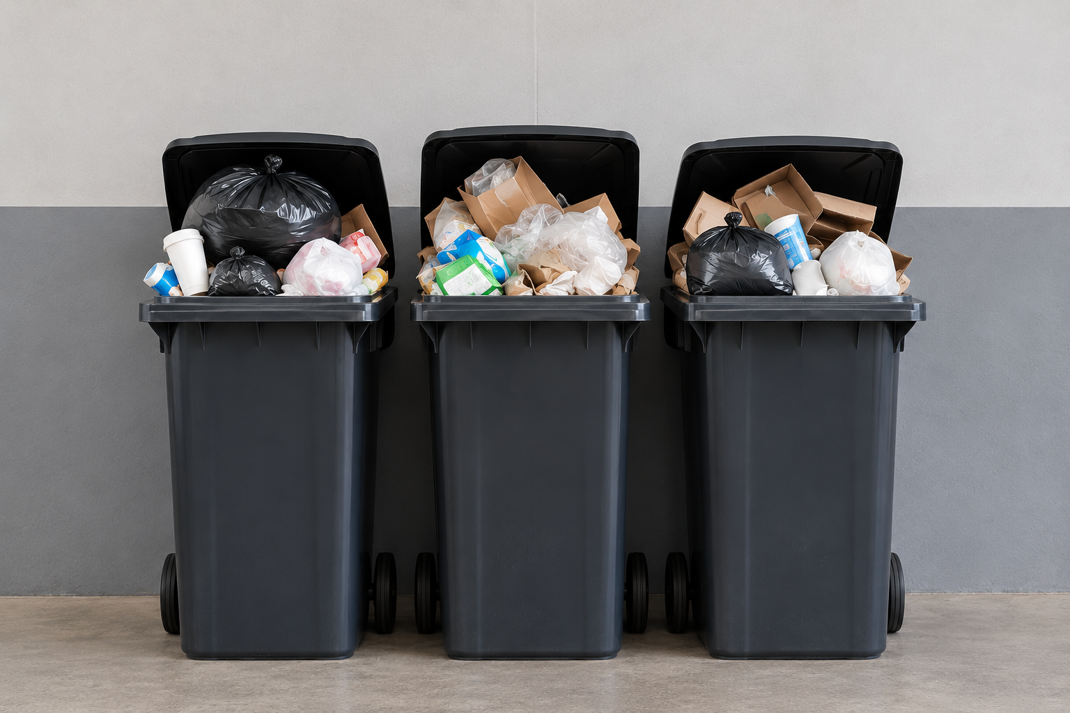 3 bacs de déchets non traités